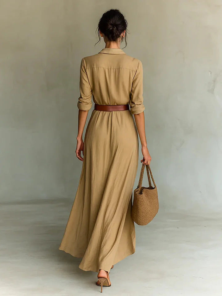 Maggy | Elegant Dress with Belt and Classic Lapel Collar