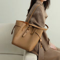 Genuine Leather Vintage Lock Buckle Tote Bag