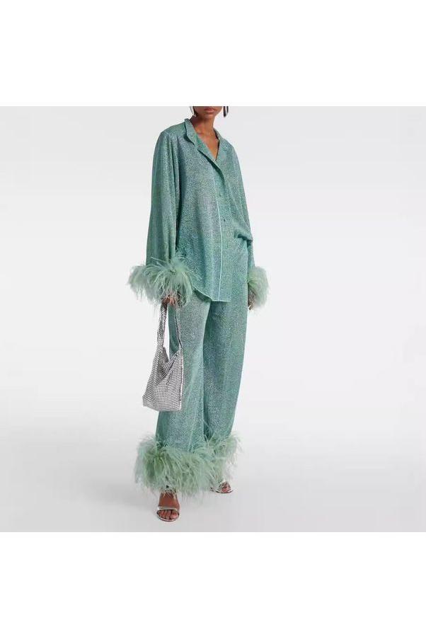 Amara – Feather-Trimmed Loungewear Set