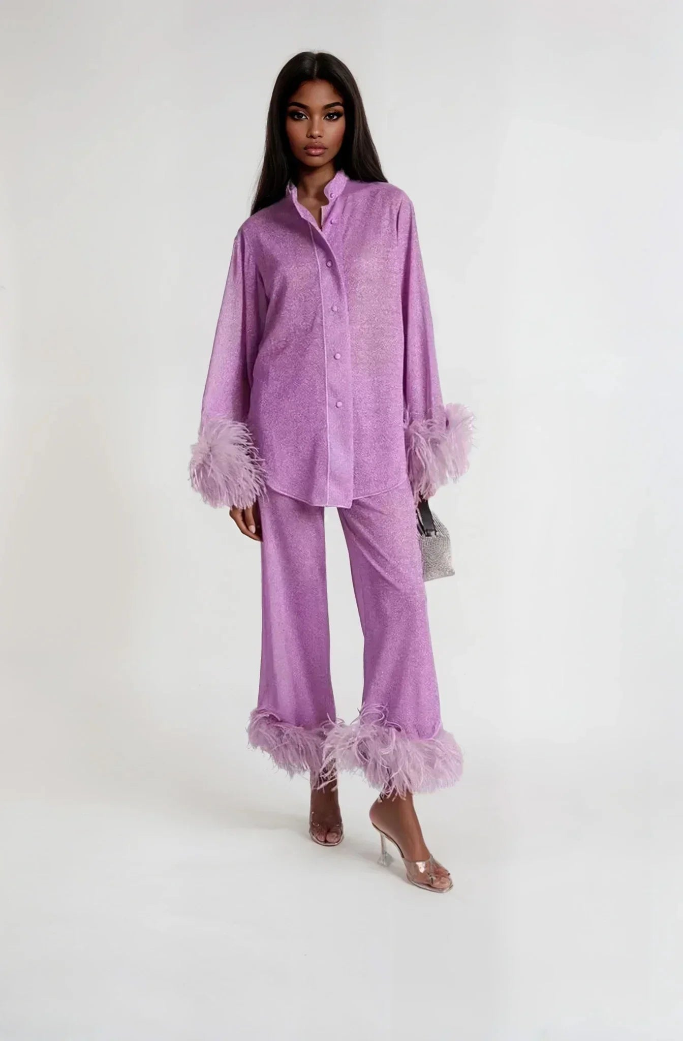 Amara – Feather-Trimmed Loungewear Set
