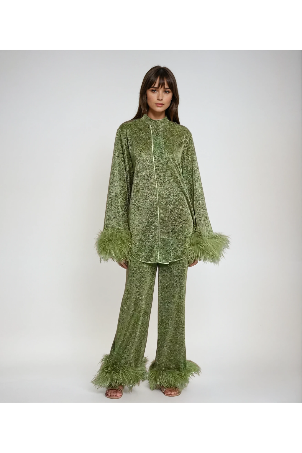 Amara – Feather-Trimmed Loungewear Set