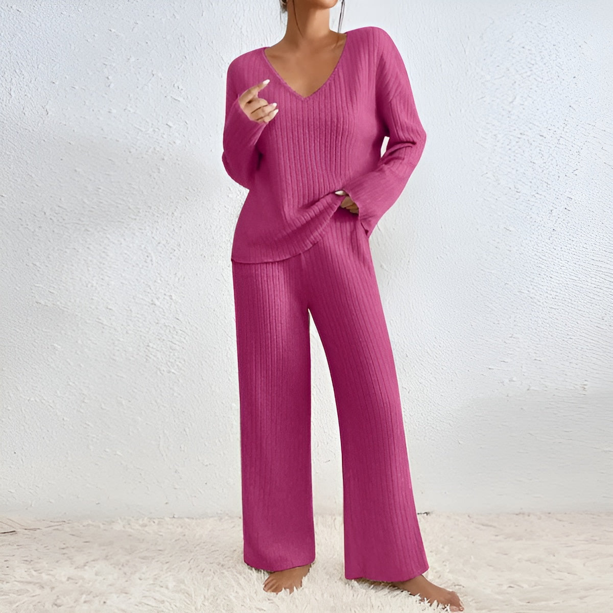 ISLA | Striped V-Neck Knit Set